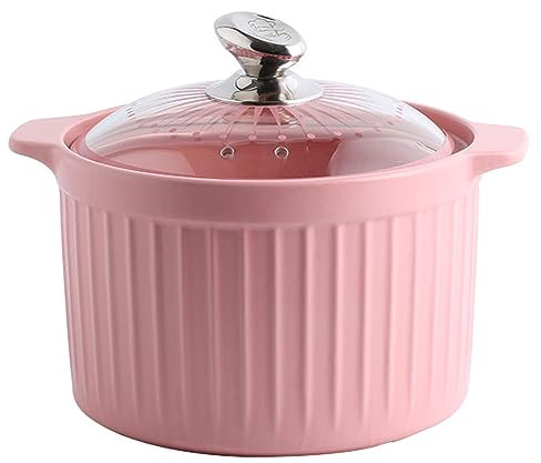 HUHJYUGE Cocotte en Céramique, Cocotte en Céramique avec Couvercle en Verre, Cocotte en Céramique Rose, Ceramic Clay Pot Rice Casserole, Healthy Pot Cooking Pot (5L)