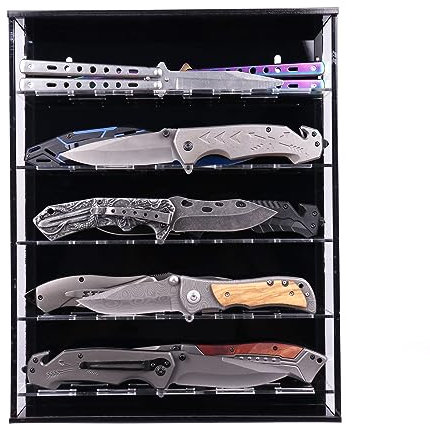 HHUXIUE Présentoir à couteaux en acrylique, présentoir à couteaux de poche pour organiser le support militaire, pliable, armoire murale avec protection contre la poussière et les UV