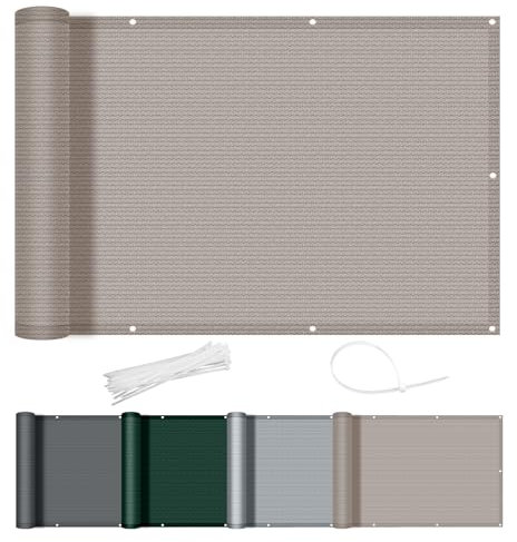AXT SHADE Brise Vue Balcon 90x400cm HDPE Cache Vue Balcon Protection UV Opaque Résistant aux Contre Vent avec Trous et Serre Câbles pour Exterieur Terrasse-Taupe