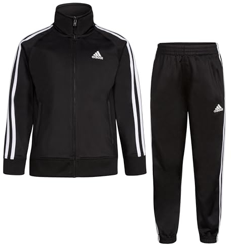 adidas Boy's Tricot Tracksuit Jacket Jogger Pant Set, Black, 4