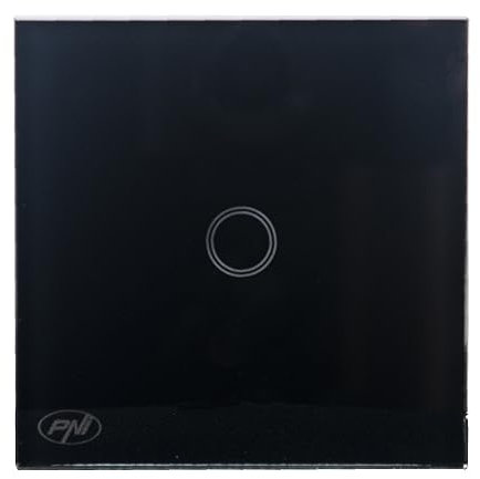 Interruptor simple con toque PNI SH121, fabricado en vidrio, negro, con indicador LED, 10A 200W