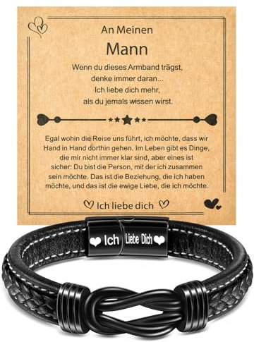 YELUWA Geschenke für Männer, An Meinen Mann Geschenke, Mann Armband, Lederarmband mit Gravur Ich liebe dich Herren Geschenk Weihnachten Jahrestag Hochzeitstag für Ehemann Ihn zum Valentinstag
