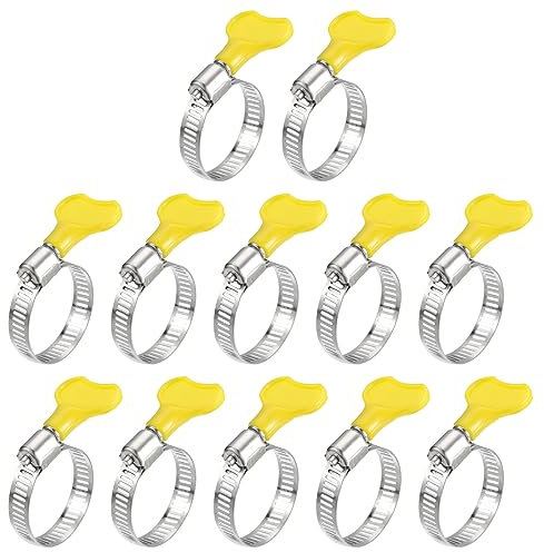 uxcell Worm Gear Hose Clamp, 12pcs 3/4 - 1 1/4 Key Type Adjustable Stainless Steel Hose Clamps with Plastic Handle for Securing Hose