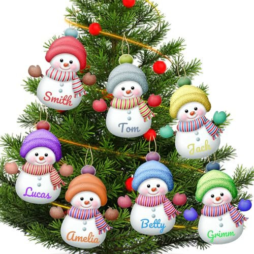 Hodmec 7 Stück Personalisierte Schneemann Weihnachten Ornamente Benutzerdefinierte Familiennamen Xmas Ornamente Ornamente für Weihnachtsbaum Hängende Dekorationen
