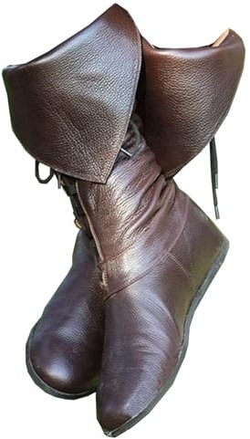 SIULAS Wikinger Gothic Ritter Lederstiefel - Herren Mid-Calf Stiefel - für Cosplay,Braun,41