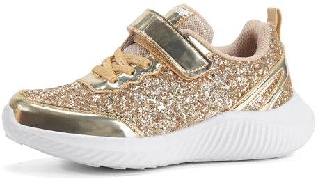 LUCKY STEP Glitzer-Sneaker für Kinder, Glitzernde Prinzessinnen-Tennis, Glänzende Pailletten-Sportschuhe für Kinder/Jungen/Mädchen (Gold, 12US-30EU-11UK)