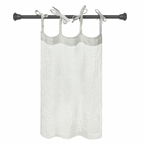 Loberon Scheibengardine Lyssa, schicke Landhaus-Optik, mit bestickten Pünktchen, Romantik-Look, Bezaubernde Bindebändchen, Fensterdekoration, Leinen, Baumwolle, weiß