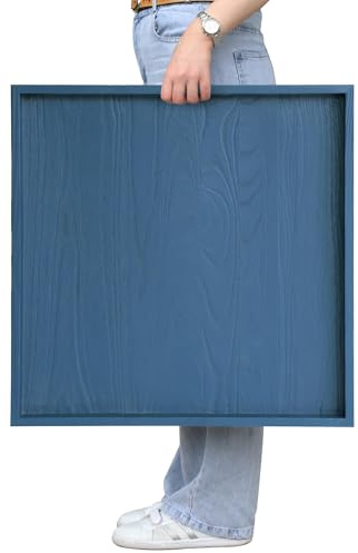 Gurfuy Quadratisches Ottoman-Tischtablett, 61 cm, rustikales Holz-Serviertablett für Bauernhaus, dekorativ, übergroß, Couchtisch, Tabletts, Wohnzimmer, Küche, Theke, Frühstück, Blau