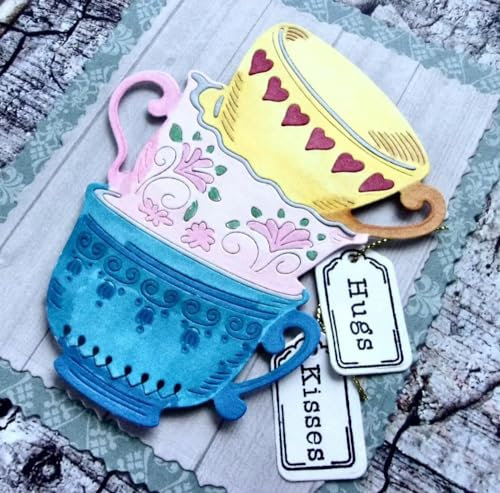 1pc Teacup Metal Cutting Die Cut & 1pc Sentiments Tag Clear Stamps for Paper Craft Handmade Card Making Greeting Cards Scrapbooking & Album Arts from Alina Crafts