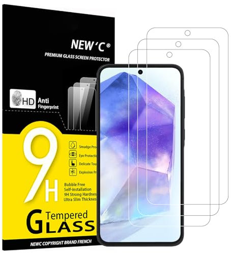 NEW'C 3 Pezzi, Vetro Temperato per Samsung Galaxy A55 5G,Pellicola Prottetiva, Senza Bolle, Durezza 9H, 0,33mm Ultra Trasparente, Ultra Resistente