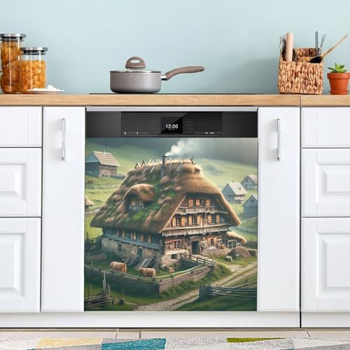 Fundas magnéticas para lavavajillas, diseño de casa de campo de Europa Village para el lavaplatos delantero, imán para decoración de casa de campo