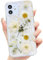 Abbery für iPhone 12/iPhone 12 Pro Hülle Blumen Muster Durchsichtig Mit Getrocknete Blumen Motiv Glitzer Silikon Frauen Mädchen Stoßfeste Anti-Kratzer Handyhülle Cover (Weiß)