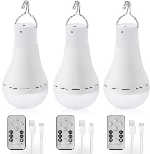 Vegena 3 Stück Glühbirne Mit Fernbedienung, Glühbirne Mit Batterie, Wiederaufladbare Glühbirne, 12w Led Akku Glühbirne Lampe Mit Batterie Geeignet Für Stromausfall Zu Hause Oder Im Freien