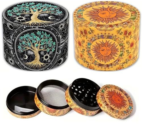 Pollen Grinder,Suuwwn 2 Stück Mahlwerk Kräutermühle Crusher Grinder Messerscharfes Crusher Metall Mahlwerk große Gewürzmühle 4 Schichten Zinc Alloy 50 mm