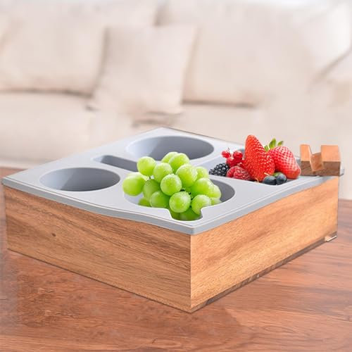 Couch Cup Holder Tray | Multifunctional Wooden Sofa Cup Holder Tray | Soft Silicone Couch Caddys With 360° Rotatable Phone Holder | For Eating Couch Desk Bed Sofa