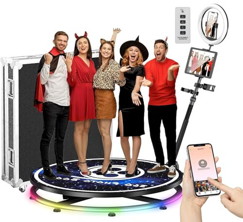 YCKJNB 360 Photo Booth Machine mit Flight Case, Kostenlose Logo Anpassung, Software Steuerung, Automatische Drehung für 4-5 Personen zum Stehen (39.4''/100cm)