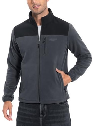 Pioneer Camp Giacca in pile da uomo Full Zip Outdoor Polar, leggera, antivento, con chiusura lampo, Nero Grigio Blended, XXL