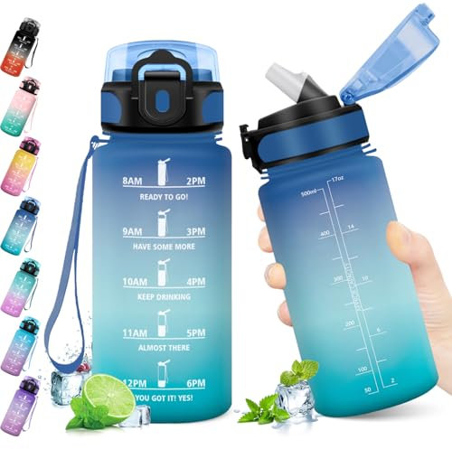 KollyKolla Trinkflasche Kinder 500ml, Große Trinkflasche Sport, Wasserflasche Auslaufsicher mit Strohhalm, Trinkflasche Kohlensäure Geeignet, Trinkflasche Fitness, Sportflasche für Erwachsener, Uni