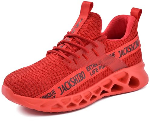 JACKSHIBO Arbeitsschuhe Sicherheitsschuhe Herren Damen Leicht Sportlich Stahlkappenschuhe Atmungsaktiv mit Stahlkappe Rot 43EU