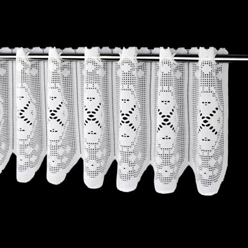 Molaxhome Spitze Scheibengardinen Kurzstores Jacquard Halbtransparent Küchengardinen Bistrogardine Fenstervorhang Küche Vorhänge Fensterschal mit gebogter Kante Valance 684-08