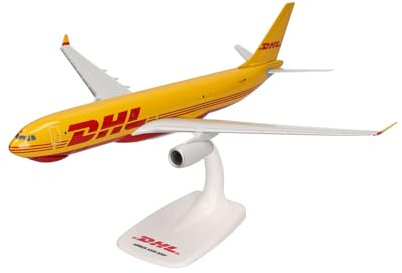 Herpa Snap-Fit Modellflugzeug Airbus A330-200F DHL Aviation (European Air Transport) Miniatur im Maßstab 1:200, Sammlerstück, Modell mit Standfuß, Kunststoff