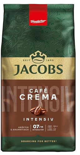 Jacobs Kaffeebohnen Café Crema Intense, intensiv mit Kakao- & Nussnote, geröstet in Bremen, Intensität 7/10, Kaffee ganze Bohnen, 1 kg