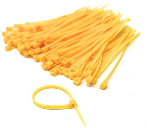 Nylon Cable Ties, 100mm x 2.5mm, Pack of 100, Plastic Zip Tie Wraps, Self-Locking (Yellow)