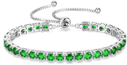 FANCIME Silber Armbnad Damen Tennis Armband mit Synthetisch Smaragd, Verstellbares Glitzer Tennis Armband Schmuck Geschenke für Damen Frauen Freundin Ehefrau Mutter