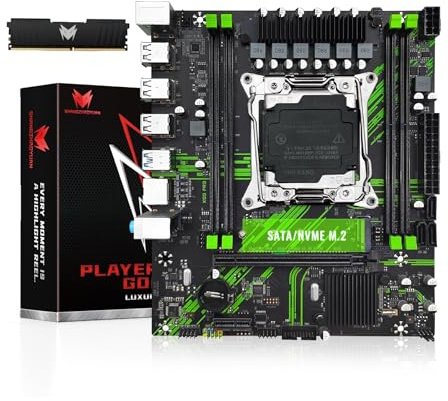 SHANGZHOAYUAN X99 PR9 Motherboard with DDR4 RAM 2133MHz 16GB, LGA 2011-3 Motherboard for Intel Xeon E5 V3 V4 Processors (DDR4 Slot, PCIe 3.0, M.2 Protocol, SATA 3.0, USB 3.0, Gigabit LAN)