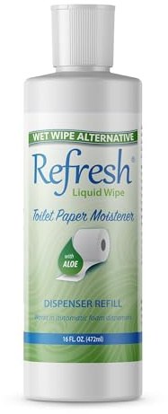 Refresh Liquid Wipe: Toilet Paper Foam Dispenser Refill. Eco-Friendly Flushable Wet Wipe Alternative with Witch Hazel and Aloe. 16 oz Refill (1 Pack).