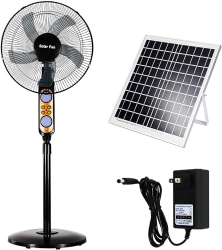HSSMEUR 16 Inch Solar Stand Fan Adjustable Oscillating Pedestal Fans,Low Noise 4-Speeds Floor Fan for Industrial