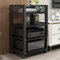 LYXWGRZD 4-stufiger Audio Rack HiFi Regal, Plattenspieler Regal mit Geländerdesign, höhenverstellbares Phonoschrank, Record Player Stand for Zuhause/Büro/Kino(Nero)
