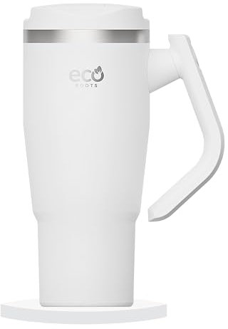 ECOROOTS Rocket Gourde Sportive 940 ml – Eau Glacée 24h – Bouteille Acier Inox. – Couvercle avec Paille Antifuite – Anse Rotative à 180º – Bouteille Sans BPA – Compatible Lave-Vaisselle (BLANC SNOW)