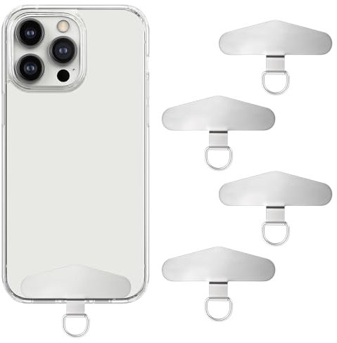 Mabor Phone Tether Tab, 4 Pack Metal Phone Tether Tab Heavy Duty Universal Phone Lanyard Patch without Adhesive Replacement Part for Phone Strap (Silver)