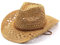 Gcroet Stroh Cowboy Hut breiter Krempe Western Stroh Cowgirl Hut gewebte atmungsaktive Strohhut mit Kinngurt Sonnenschutz Khaki Cowboy Hut für Bade Beach Picknick.