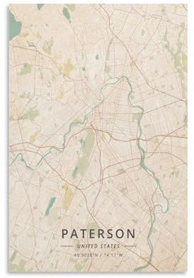LZTEN Paterson Poster mit Karte der Vereinigten Staaten, Vintagedruck, Leinwand, Wandkunstdruck, Poster für Zuhause, Schule, Büro, Dekoration, ungerahmt, 30 x 45 cm