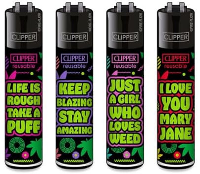 Clipper Feuerzeuge Weed Statements 8 (4er Set), Neue Motive 2025