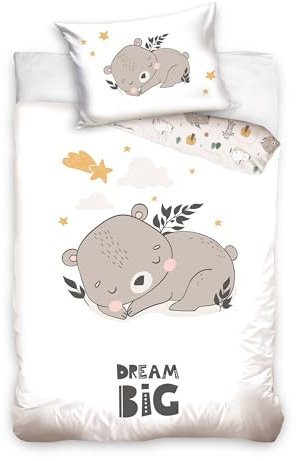 Kinderbettwäsche 100x135 40x60 aus 100% Baumwolle Little Dreamer Schlummerbär – Bettwäsche für Mädchen, Jungen, Babybettwäsche (Bärchen)