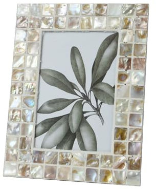 Bilderrahmen 16,5x21,5cm Capiz Muschel Mosaik - Dekorativer Fotorahmen für Bilder bis 10x15cm - Rahmen im schimmerndem Perlmutt Design - Wohnaccessoire Wohndeko