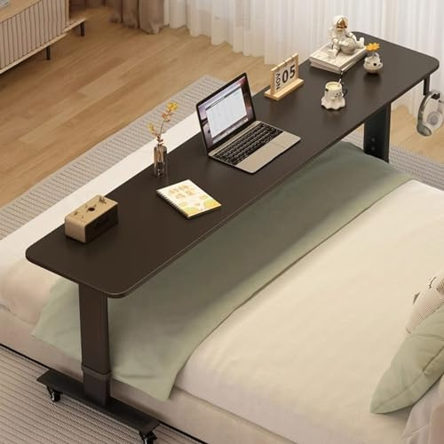 GUHPZA Overbed Table Height Adjustable Rolling Bed Desk with Spacious Desktop - White Legs,Svart-Black Legs