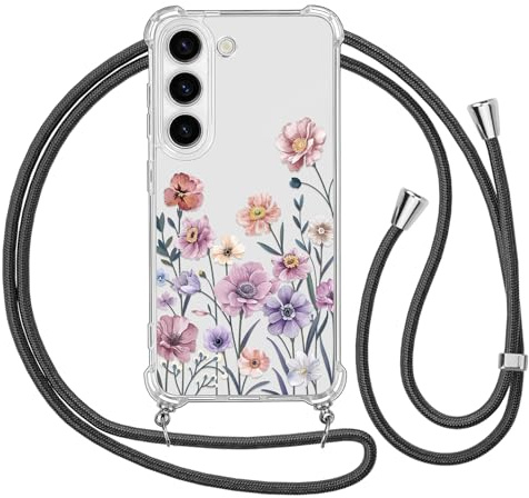 Ciciber Ttusy Handykette Hülle für Samsung Galaxy S23 mit Band, Durchsichtig Muster Blumen Case Weiches Silikon Schutzhülle mit Kordel zum Umhängen Necklace HandyHülle für Samsung S23, 04