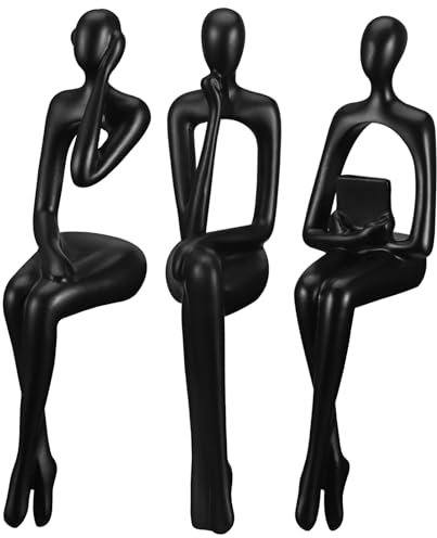 Kichvoe 3 Stück Moderne Harzfiguren Abstrakte Figur Abstrakte Statue Sitzender Denker Regaldekor Für Bücherregal Büro Schreibtisch Wohnzimmer (Schwarz)