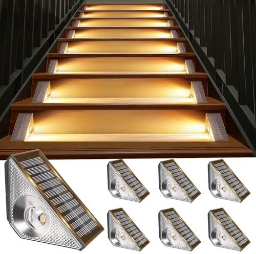Bzavor 6 Stück Solarlampen für Außen Garten, IP65 Wasserdicht Treppenbeleuchtung Außen Solar Treppe Lampe, Treppenlicht, Terassenbeleuchtungen Aussen,Warmweiß LED Stufenleuchte für Terrasse, Zaun