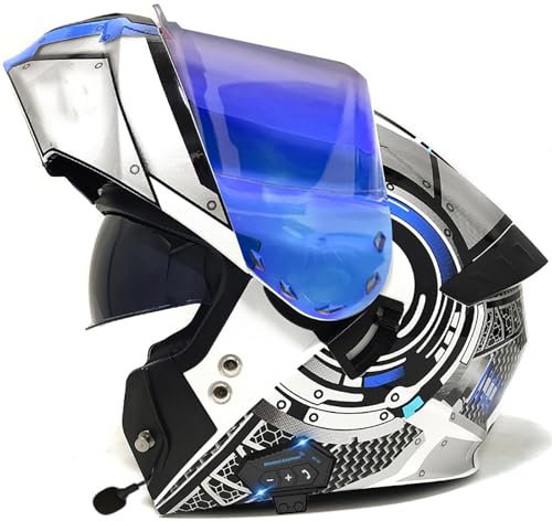 Bluetooth Casque Moto Modulable Homologué Dot/ECE Casque De Moto Intégré avec Double Pare-Soleil Haute Définition Intégral Flip-Up Casque pour Hommes Et Femmes Adultes 7,XL=61-62CM