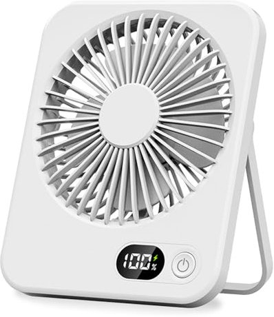 HBSFBH Ventilador de mesa USB, Ventilador USB Silencioso de Mesa, Mini ventilador USB, Recargable ventilador de mesa, 180 ° Plegable Silencioso Pantalla LED Fan, para familia (Blanco)