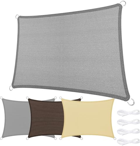 Sonnensegel Rechteckig 300 x 350 cm Rechteckig 95% Uv-Schutz Windschutz HDPE Atmungsaktiv Segeltuch Sunsegel Schattiernetz mit Kordel für Garten Terrasse Außenbereich(Anpassbar), Hellgrau