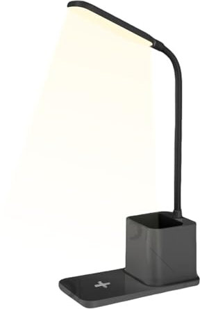 Desk Lamp, Wireless Charger, Wireless Charging Energy Efficient Dimmable Light Space Saver Phone Stand Minimal Setup Storage Cup, Portable Phone Charger, Pen Cup Desktop Accessories Lighting for Colle