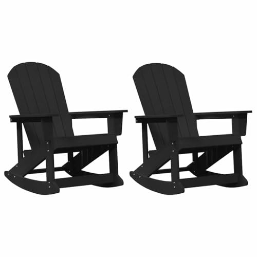 vidaXL Adirondack Schaukelstühle 2 pcs Schwarz HDPE, Garten und Terrasse, traditionelles Lounge-Set, Bequeme Schaukelmöbel, stylische Sitzgelegenheiten