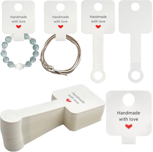 Lot de 200 cartes de présentation autocollantes pour bijoux, colliers, porte-clés, cartes d'affichage pour ranger et exposer des bijoux, boucles d'oreilles, bracelets, bandeaux de cheveux (blanc)