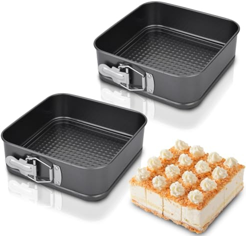 Penbinmall 2 moldes para tartas rectangulares de 15 cm, molde desmontable pequeño con revestimiento antiadherente, molde para tartas con fondo plano, moldes pequeños para hornear pasteles con base